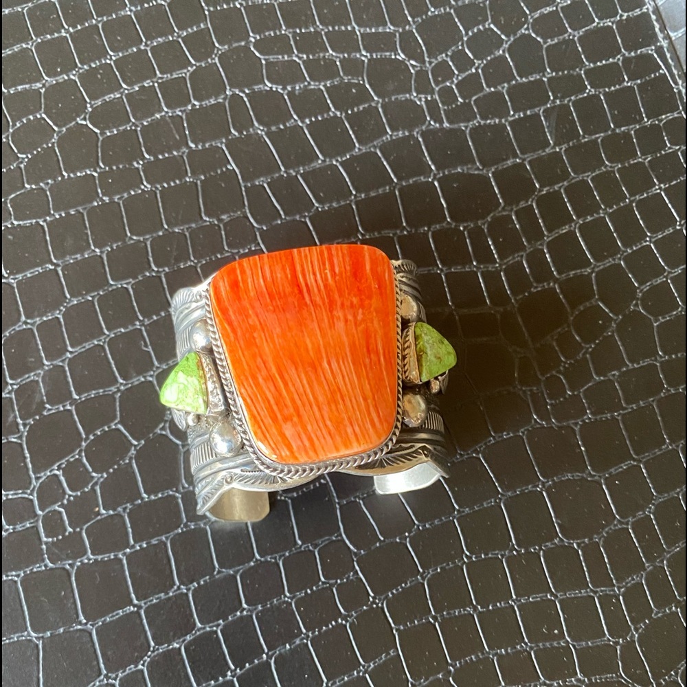 Silver and turquoise Indian jewelry cuff.